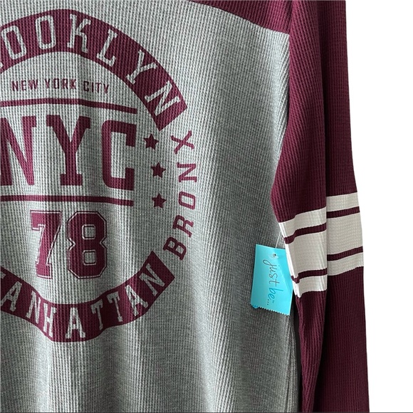 just be NYC Thermal Football Style V-neck Hooded Long Sleeve Shirt - Picture 4 of 16